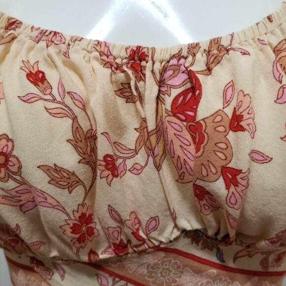 Rusttydustty top Large floral print cropped puff sleeve cutout tie back boho - Picture 6 of 13